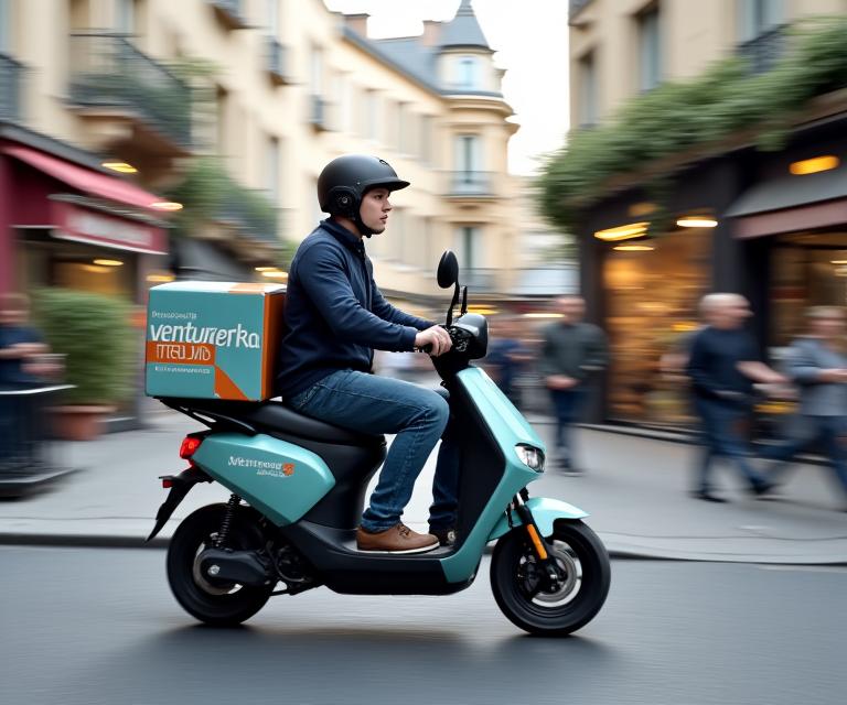 Coursier à scooter électrique pour la livraison du dernier kilomètre à Paris